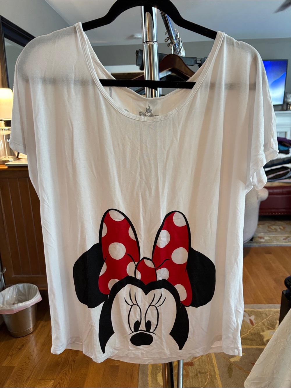 Disney White Short Sleeve Tee with Minnie Red Polka Dot Bow
